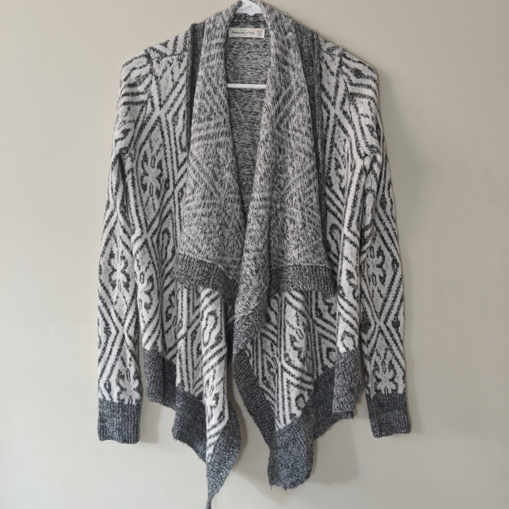 Abercrombie & Fitch Womens Cardigan Sweater Knit White Gray Open Front Draped S - Picture 2 of 6
